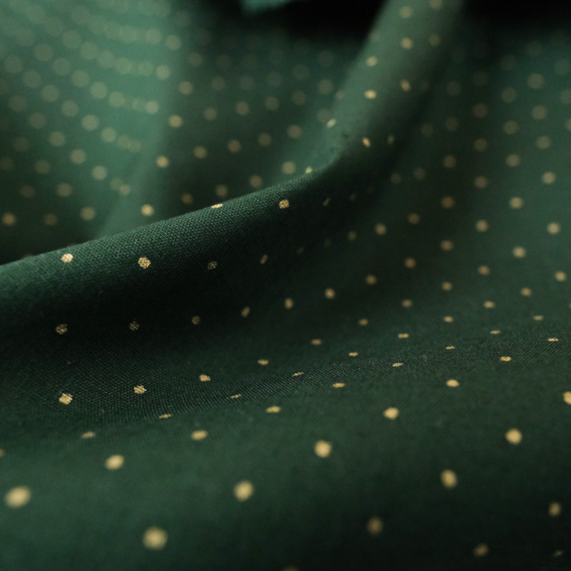 Tissu Coton Mini Pois doré vert sapin