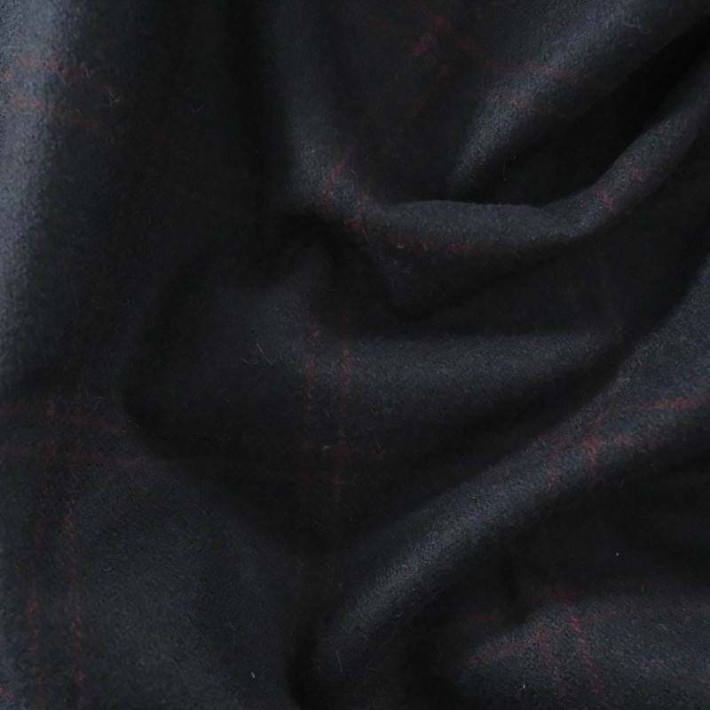 Tissu Drap de laine épais bleu très foncé carreaux rouge Mercerine