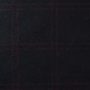  Drap de laine épais bleu très foncé carreaux rouge   - 10cm -  Mercerine