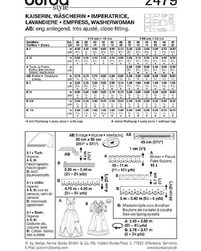Patron De Couture Burda B7156 – Linge Historique – Tailles 36 à 50 – Neuf