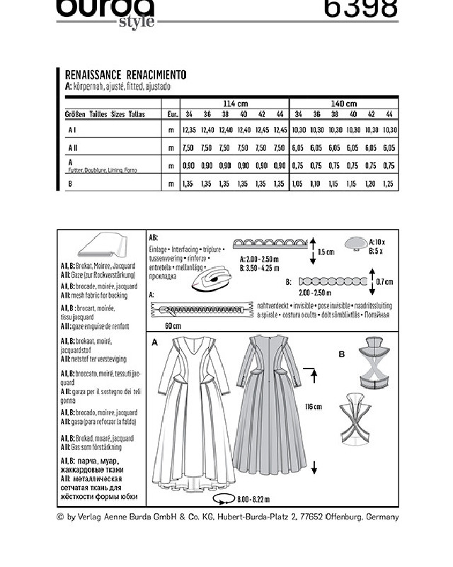 Patron de couture Robe déguisement renaissance - Burda 6398 - Mercerine
