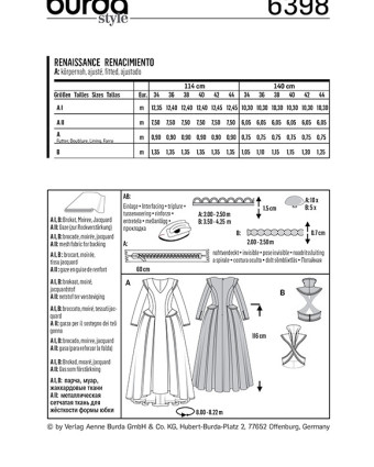 Patron de couture Robe déguisement renaissance - Burda 6398 - Mercerine