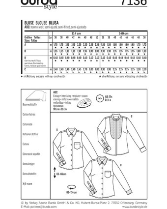 Patron de couture Chemisier,  - Burda 7136 - Mercerine
