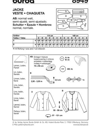 Patron de couture  Veste - Burda 8949 - Mercerine