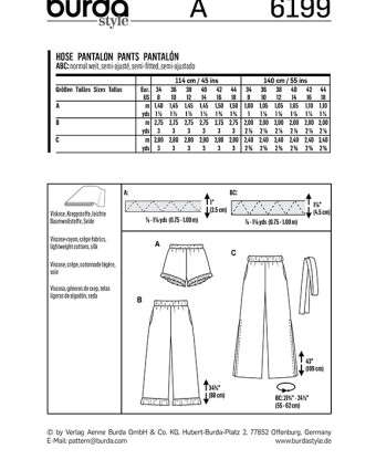 Patron Burda Pantalon léger  - Burda 6199 - Mercerine