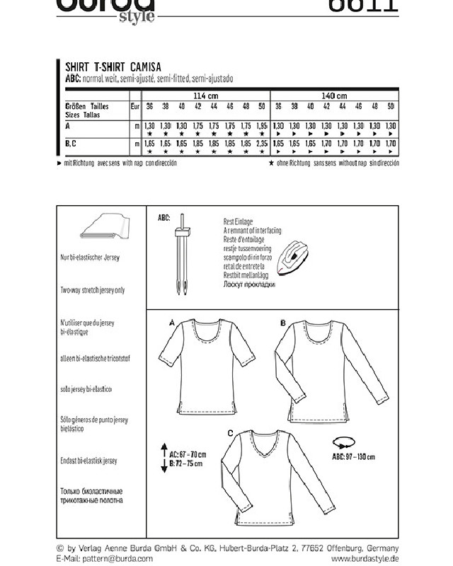 Patron de couture  T-shirt - Burda 6611 - Mercerine