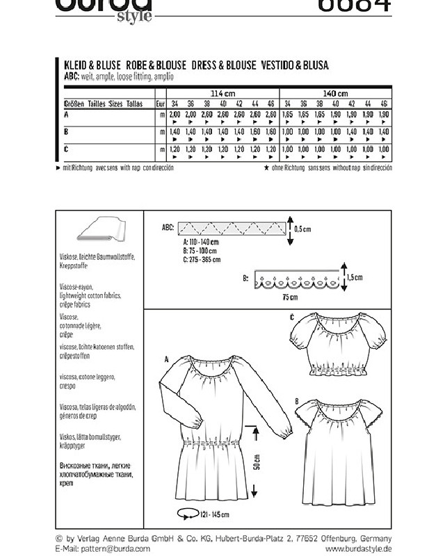 Patron de couture  Robe et blouse - Burda 6684 - Mercerine