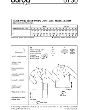 Patron de couture  Veste et manteau - Burda 6736 - Mercerine