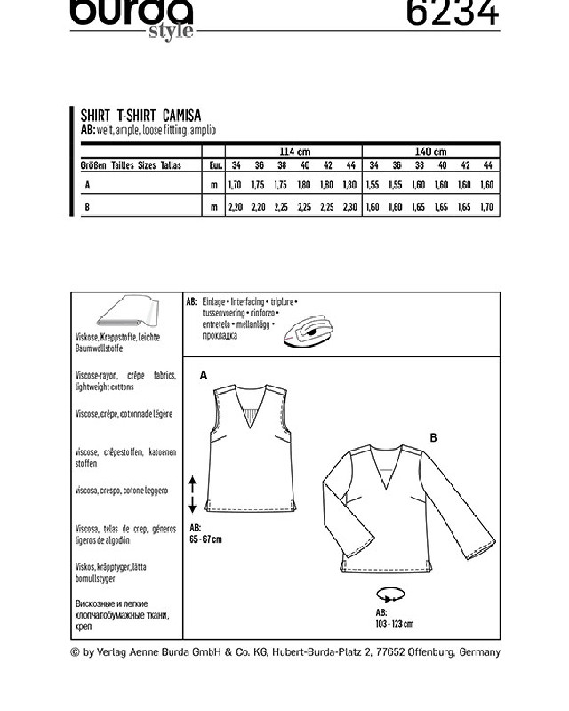 Patron De Couture Burda 6204 - Tee-shirt Et Blouse Réversible Femme (tailles 36 à 46)