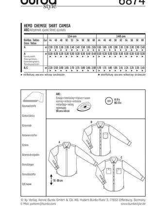 Patron  Chemise - Burda 6874 - Mercerine