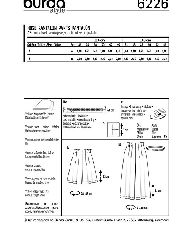 Patron de couture Bermuda femme  - Burda 6226 - Mercerine