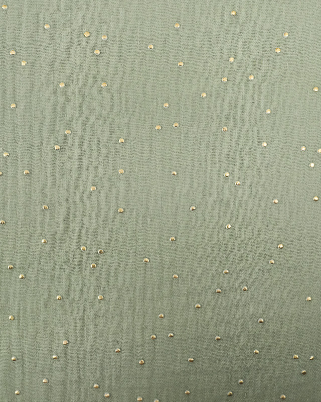 Double gaze - Vert - Kaki - Pois - or - Coton - Oekotex - Mercerine