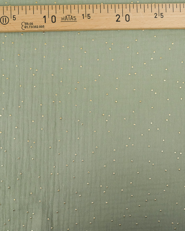 Double gaze - Vert - Kaki - Pois - or - Coton - Oekotex - Mercerine