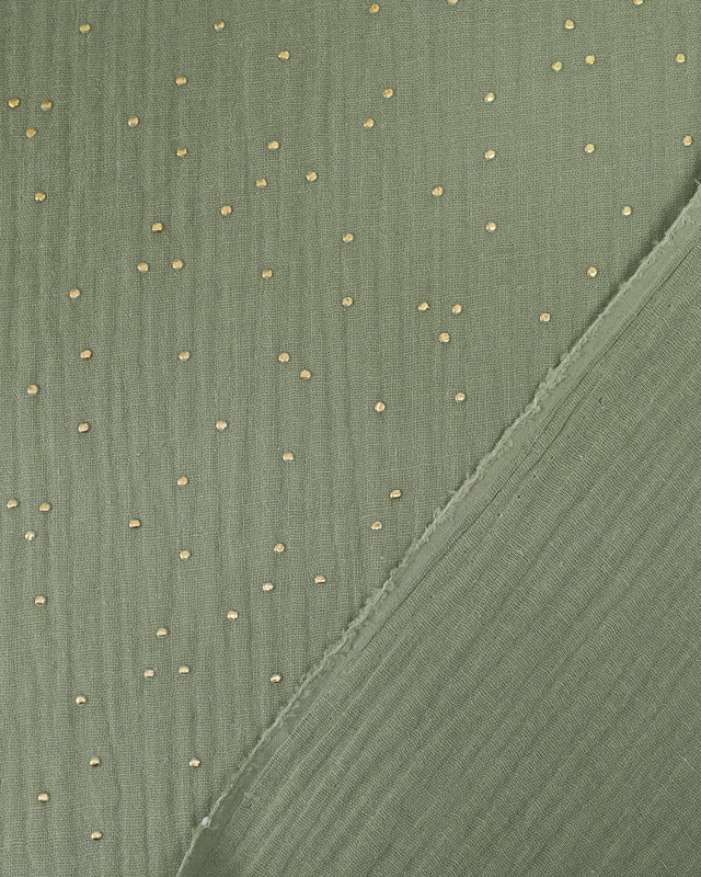 Double gaze - Vert - Kaki - Pois - or - Coton - Oekotex - Mercerine