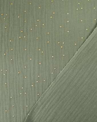 Double gaze - Vert - Kaki - Pois - or - Coton - Oekotex - Mercerine