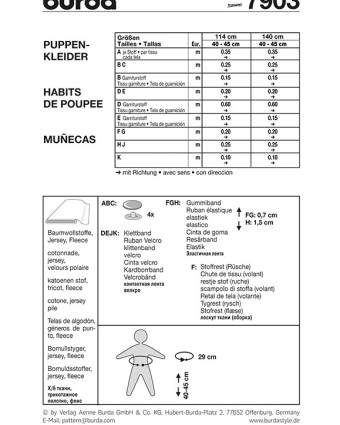 Patron de couture  Robes de poupées - Burda 7903 - Mercerine