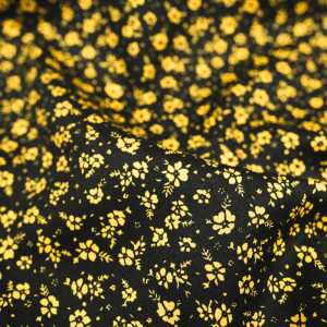Popeline de coton noire Petites fleurs Ocre Oeko tex - 10cm