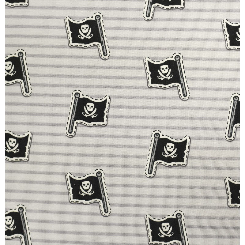 Jersey coton Drapeau de pirates gris - 10cm -  Mercerine