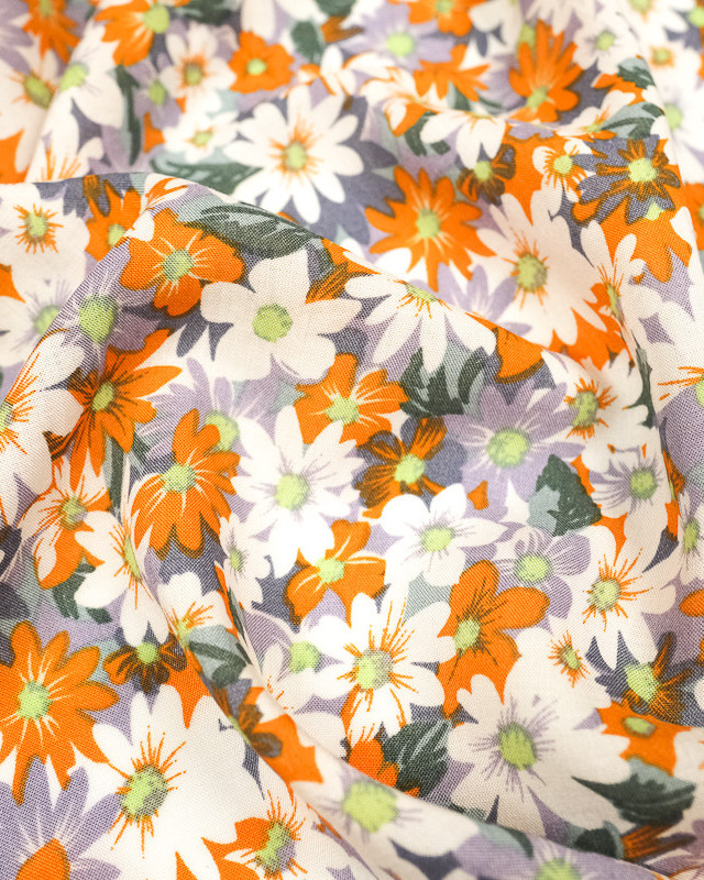 Viscose- Orange -Fleurs-des-champs-Tissu au mètre - Mercerine