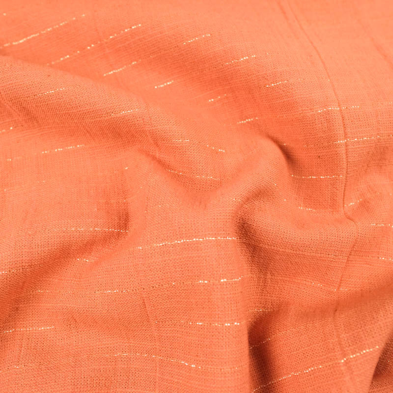 Coton Sari texturé corail  rayé lurex or Kate