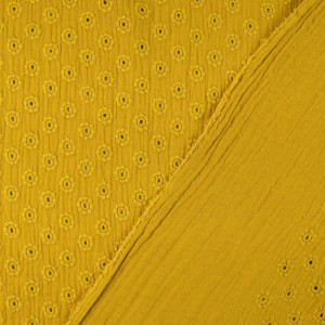 Double gaze de coton jaune Broderies ajourées -  Mercerine