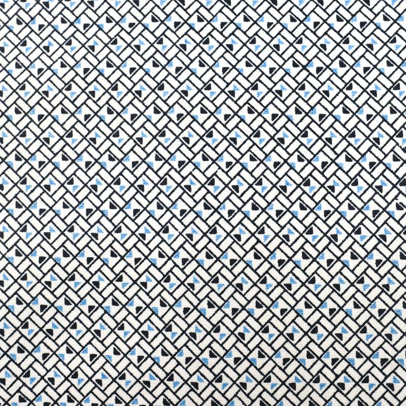 Coton imprimé carré géométrique blanc-Ciel