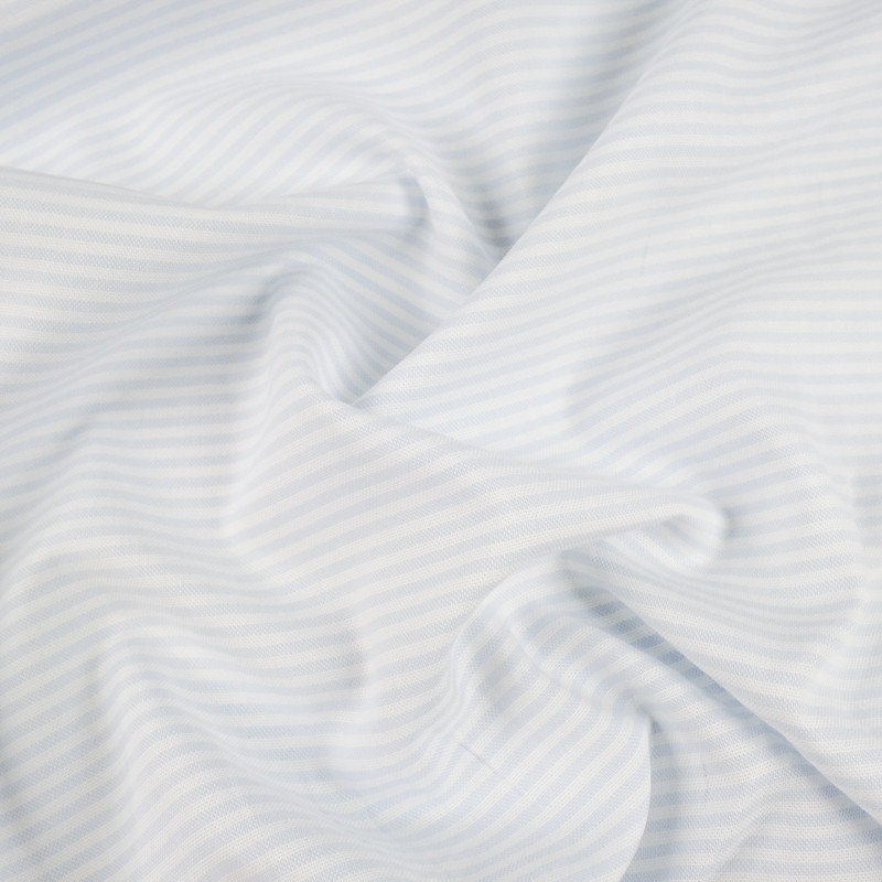 Tissu oxford BIO chemise  rayé bleu clair- blanc