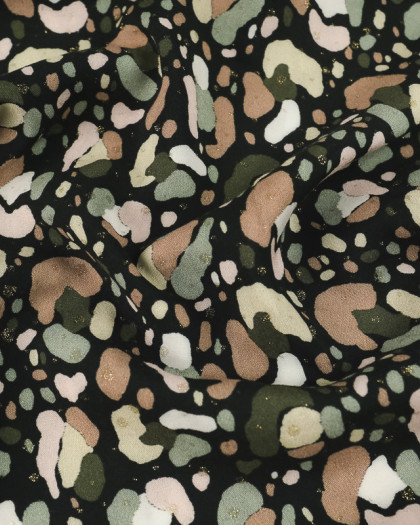 Viscose fleurs abstraites pailletées d'or -100% Francaise