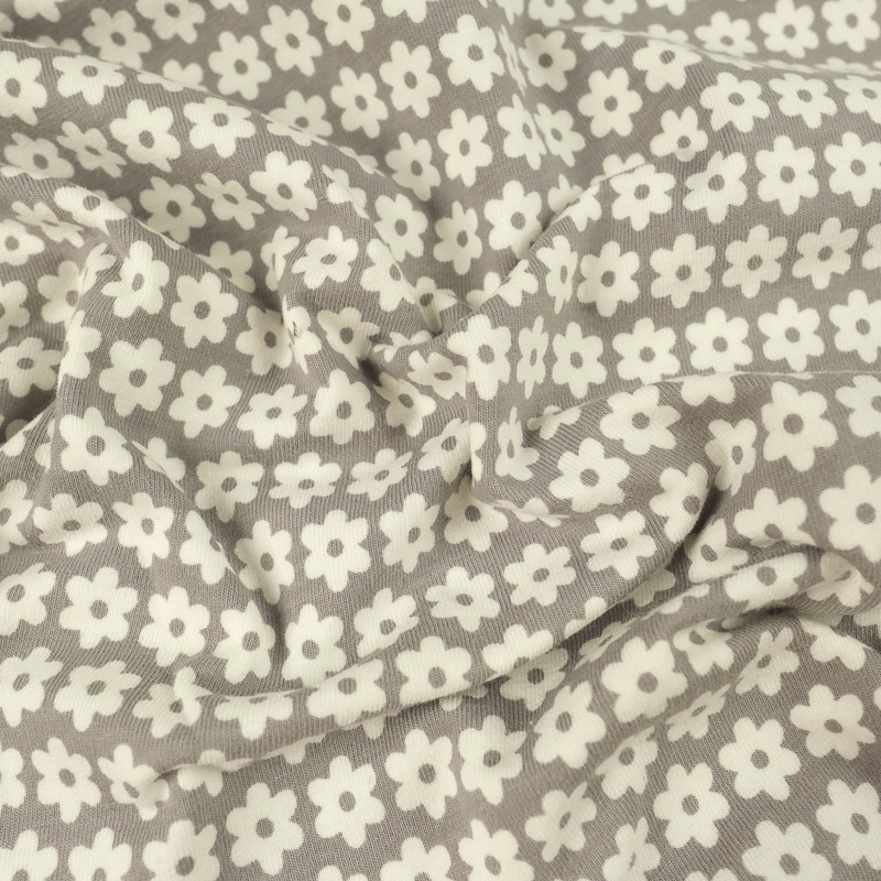 Jersey coton fleurs géométriques grises - 10 cm