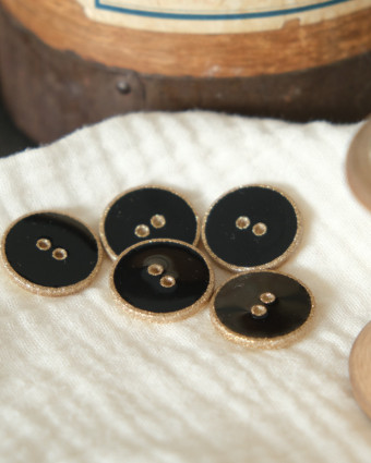  Mercerie : bouton à coudre noir et doré 22mm -  Fait en France - Mercerine