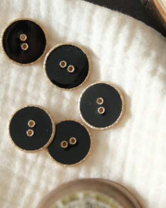  Mercerie : bouton à coudre noir et doré 22mm -  Fait en France - Mercerine