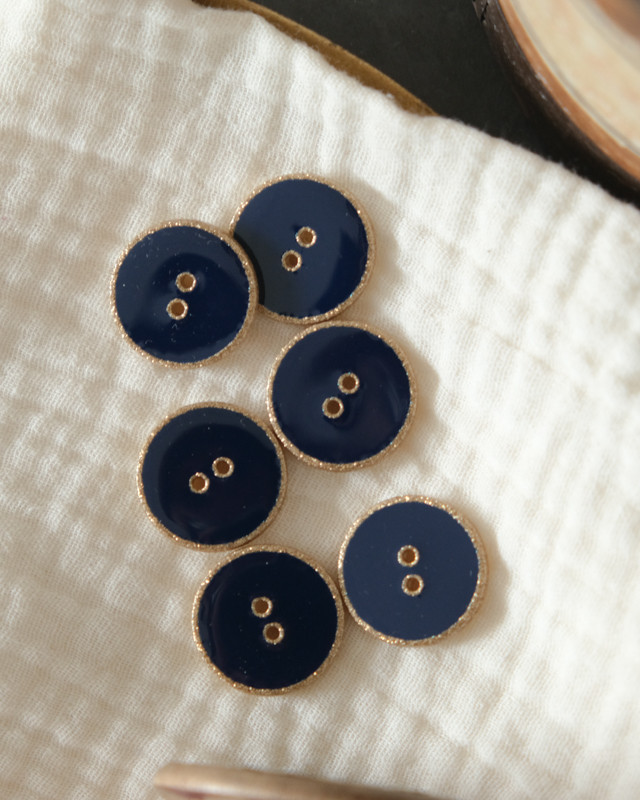  Bouton à coudre marine et doré 22mm -  Fabrication française - Mercerine