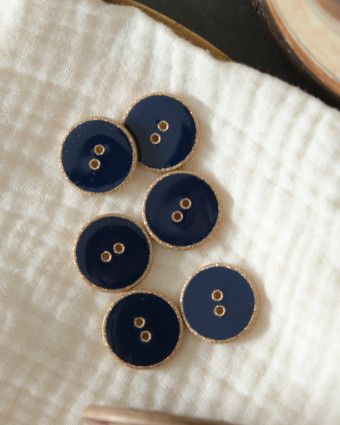  Bouton à coudre marine et doré 22mm -  Fabrication française - Mercerine
