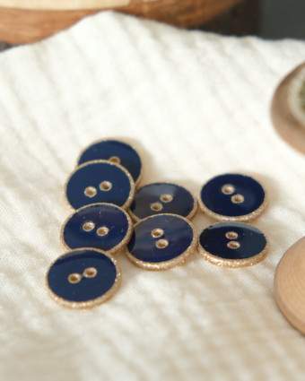  Bouton à coudre marine et doré 18mm - Made in France - Mercerine