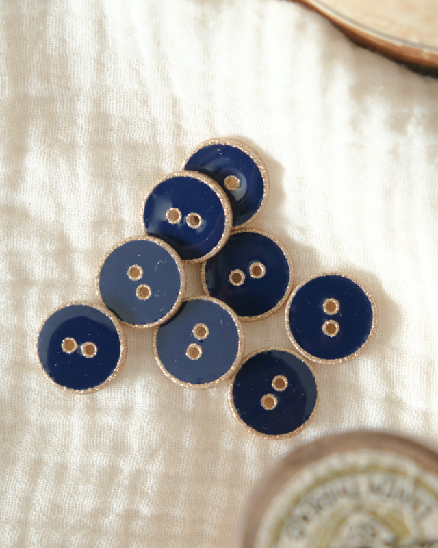  Bouton à coudre marine et doré 18mm - Made in France - Mercerine