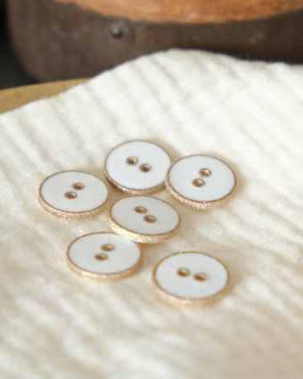 Mercerie : bouton blanc et doré 18mm - Made in France - Mercerine