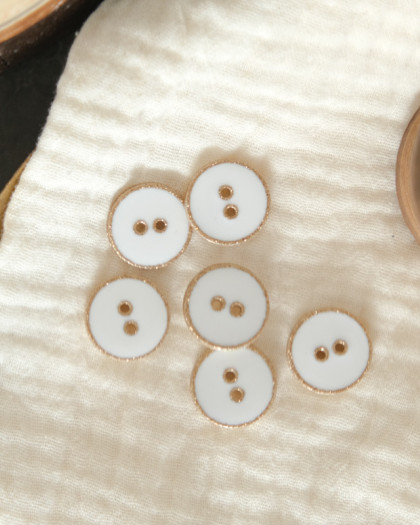 Mercerie : bouton blanc et doré 18mm - Made in France - Mercerine