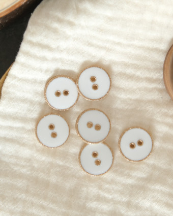 Mercerie : bouton blanc et doré 18mm - Made in France - Mercerine