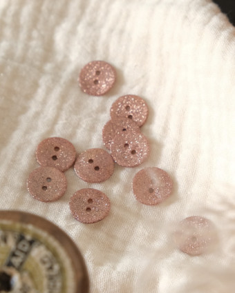 Mercerie : bouton à coudre rose pailleté lurex 14mm -  Fabrication française - Mercerine