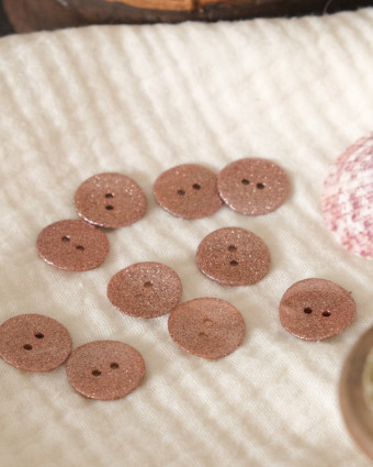 Mercerie : bouton à coudre rose pailleté lurex 18mm - Made in France - Mercerine