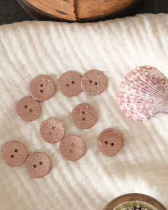 Mercerie : bouton à coudre rose pailleté lurex 18mm - Made in France - Mercerine
