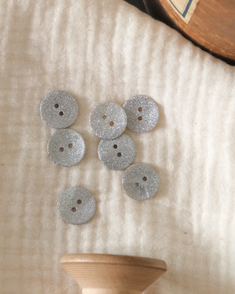 Bouton à coudre argent pailleté 14mm -  Mercerine