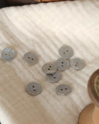 Mercerie : bouton argent pailleté 10mm - Made in France - Mercerine