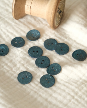 Mercerie en ligne : bouton bleu pailleté 18mm -  Mercerine