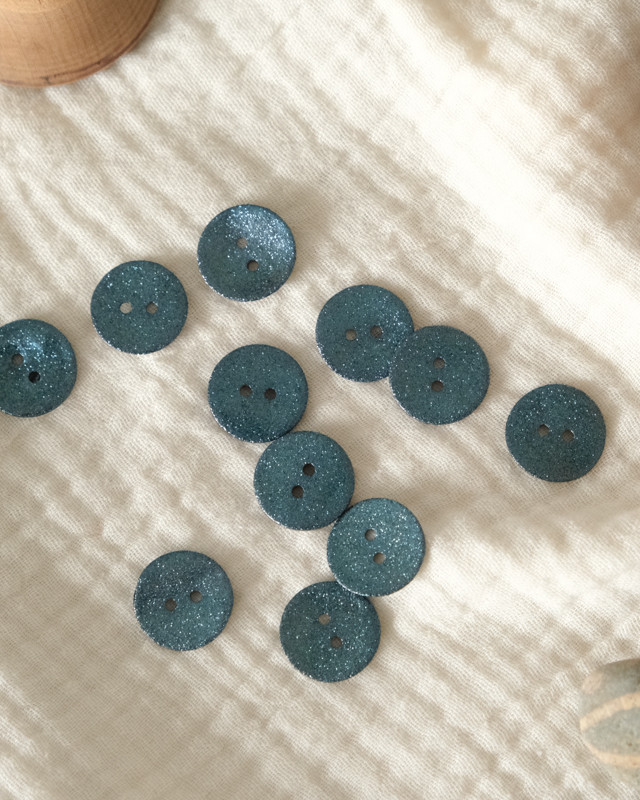 Mercerie en ligne : bouton bleu pailleté 18mm -  Mercerine