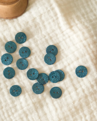 Bouton à coudre bleu pailleté 14mm -  Fabrication française - Mercerine