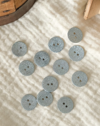 Mercerie : bouton bleu clair pailleté 18mm -  Fait en France - Mercerine
