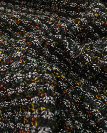 Maille effet Tweed Noir Fil Orangé et Vert - Mercerine