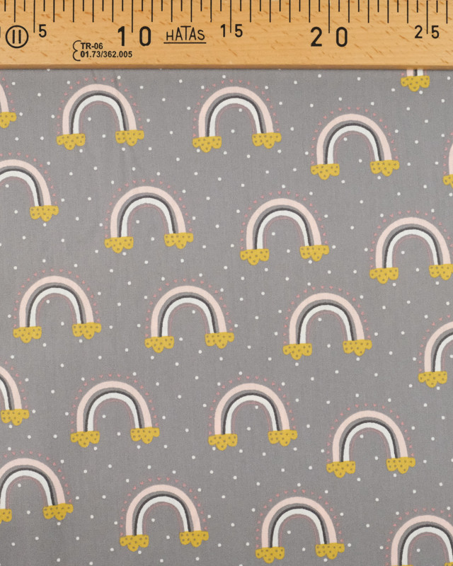 Tissu Popeline de coton imprimé Arc En Ciel Gris- Mercerine