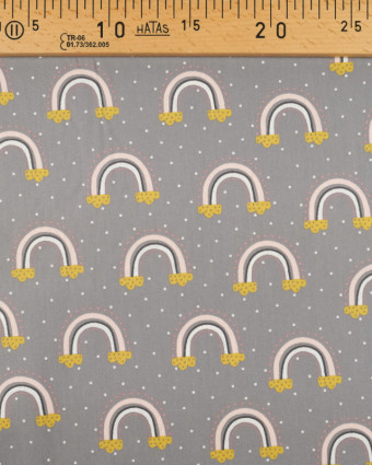 Tissu Popeline de coton imprimé Arc En Ciel Gris- Mercerine
